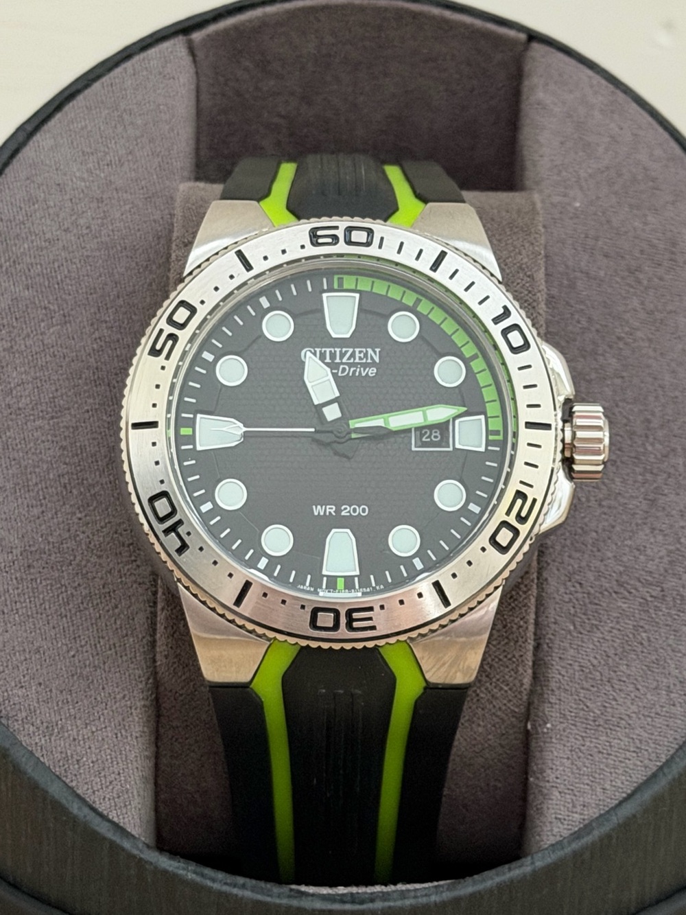 Citizen Men’s Black and Lime Green Watch